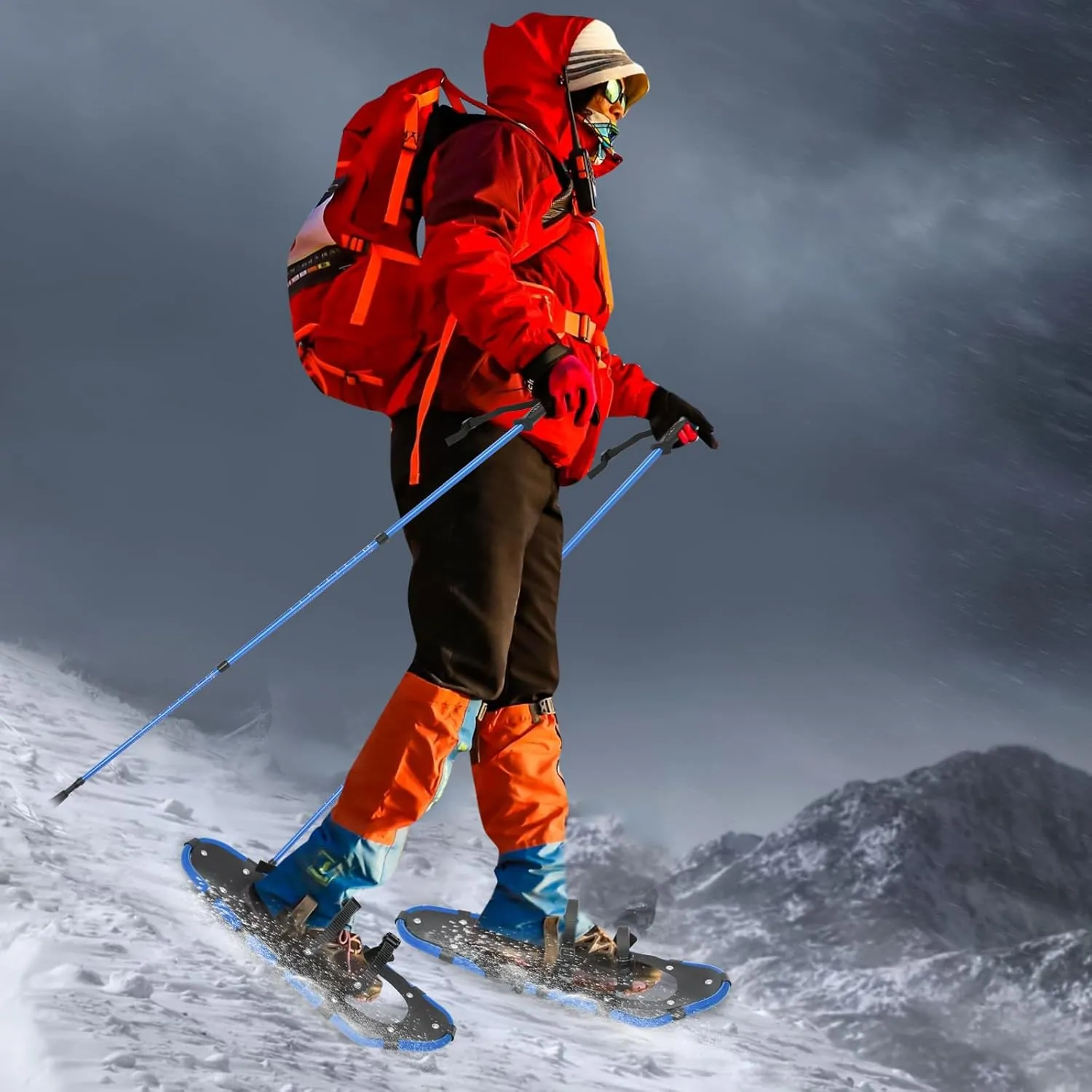 Snowshoes, Snowshoeing Kit, Skiing Equipment, Adjustable Binding Skiing Shoes, with Snow Shoes & Carrying Bag & Adjustable Trekking Poles, for Ski Resort, Outdoor Skiing Program