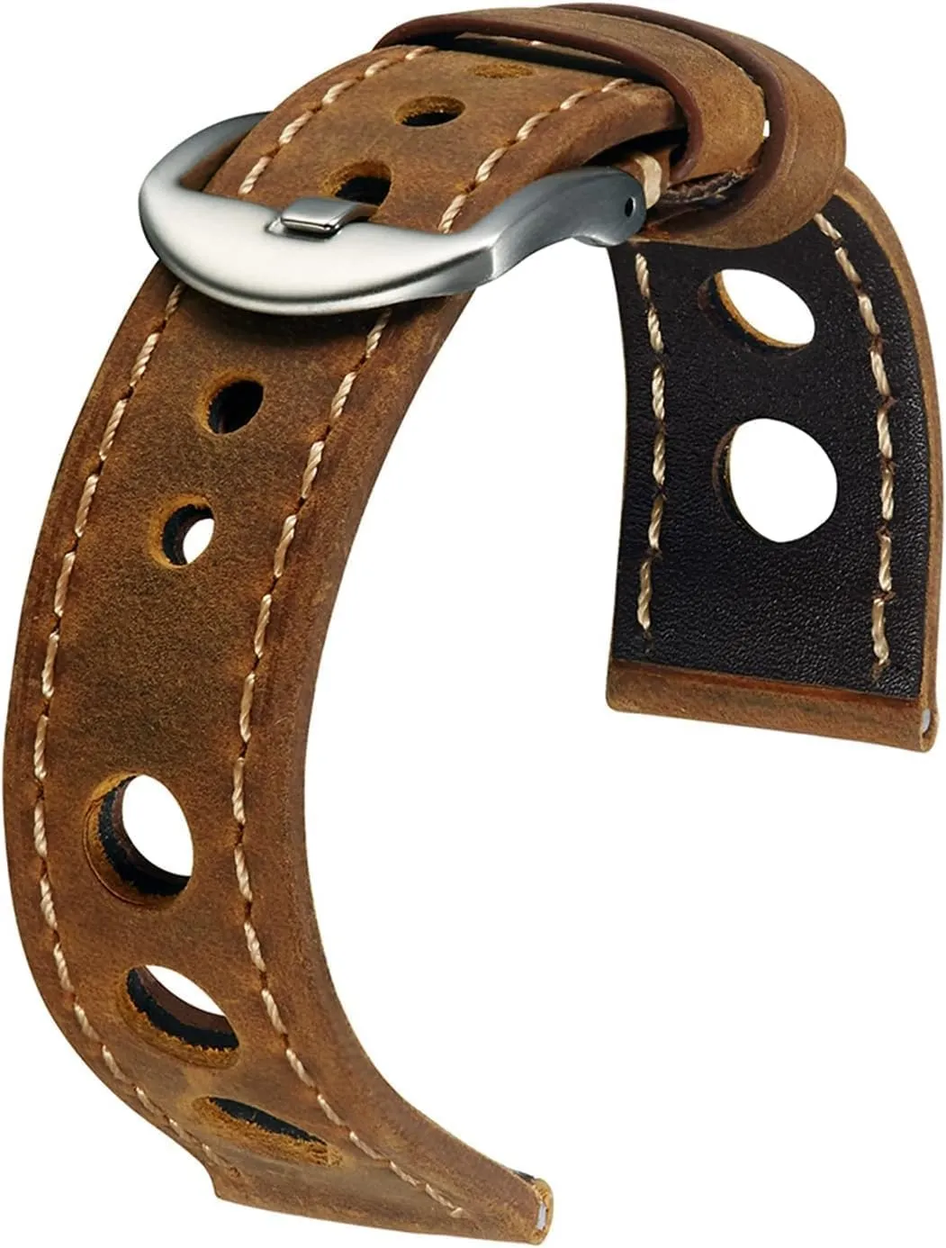 Soft Leather Vintage Watch Strap Three Holes Breathable Watch Band With Buckle Watch Belt