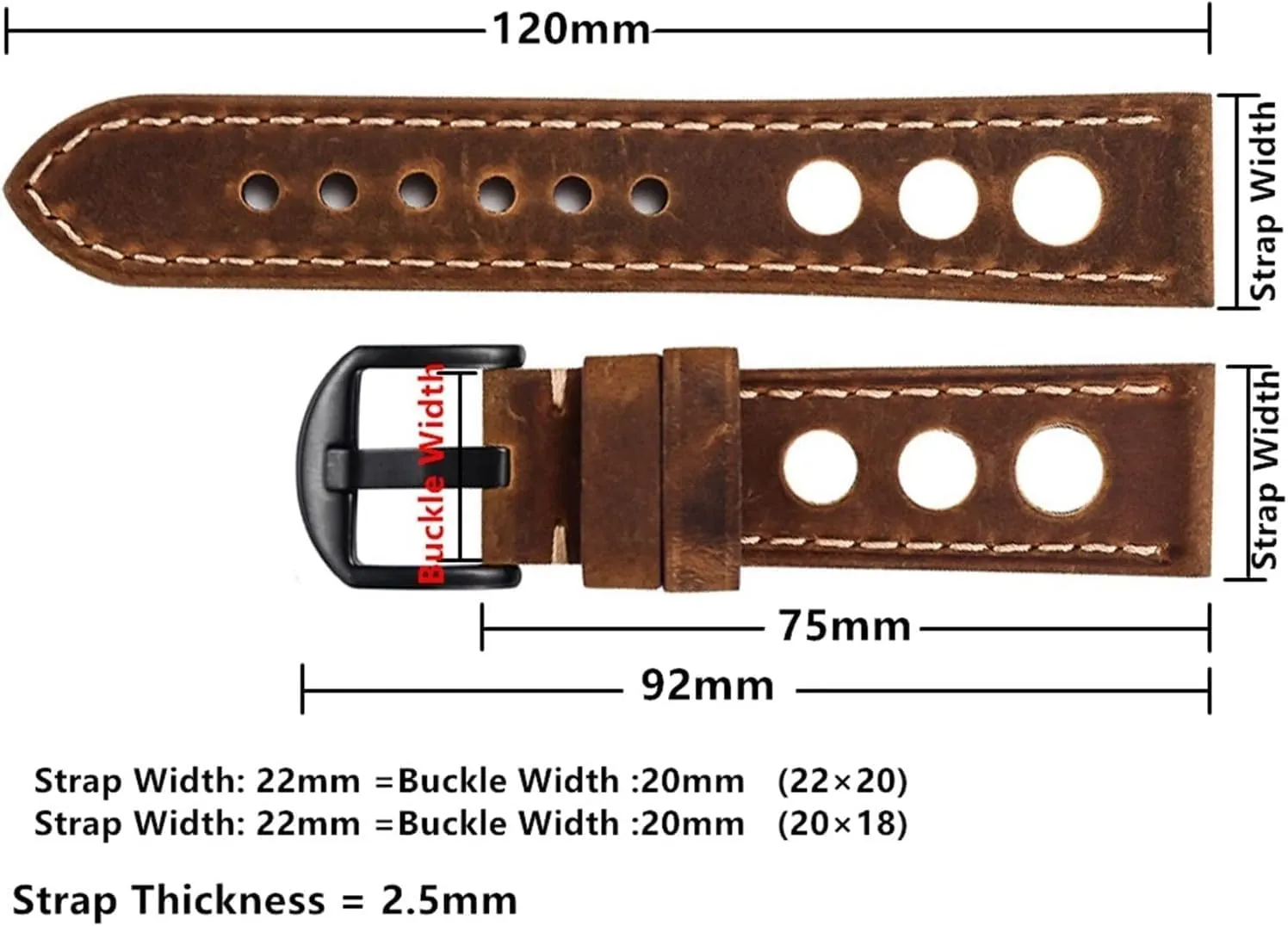 Soft Leather Vintage Watch Strap Three Holes Breathable Watch Band With Buckle Watch Belt