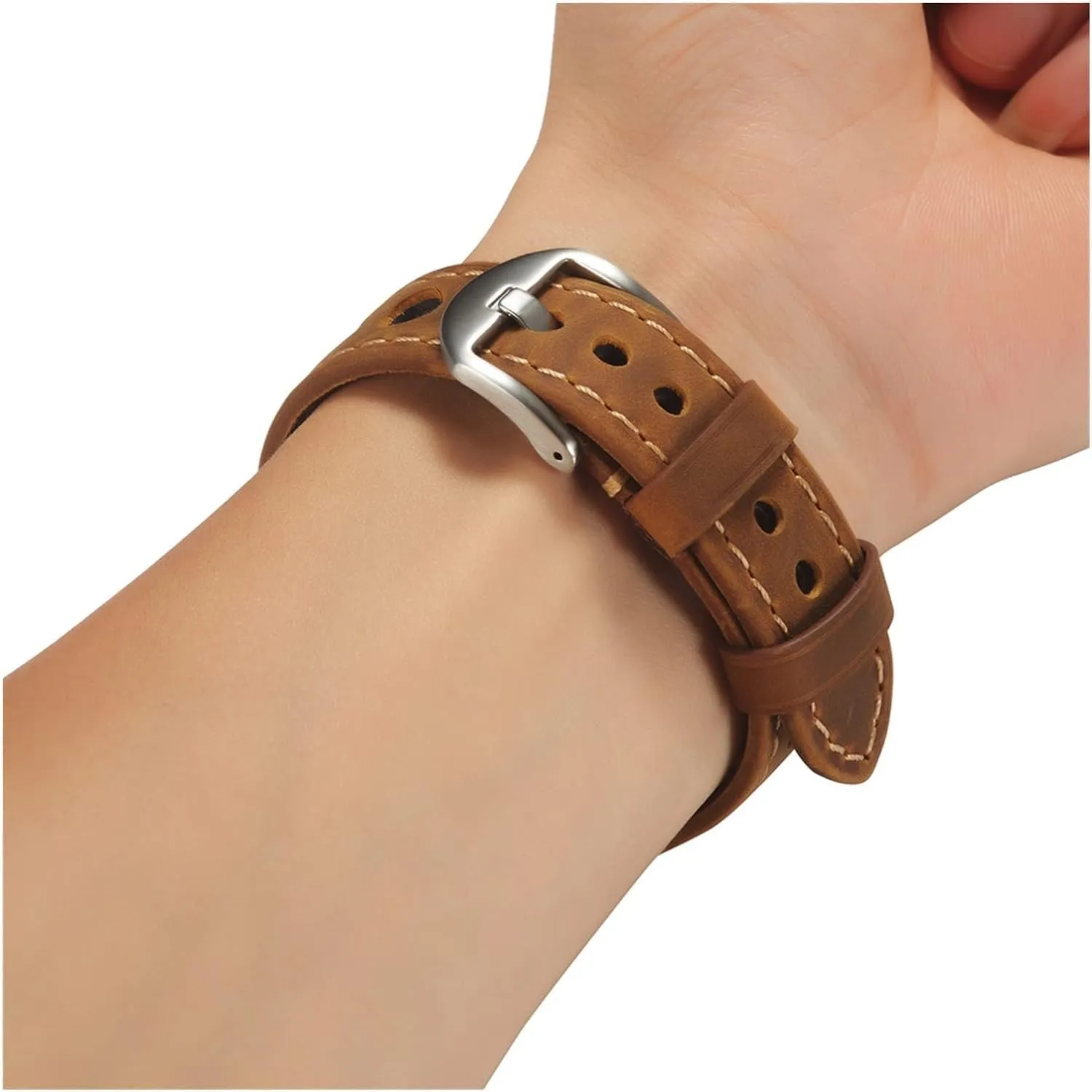 Soft Leather Vintage Watch Strap Three Holes Breathable Watch Band With Buckle Watch Belt