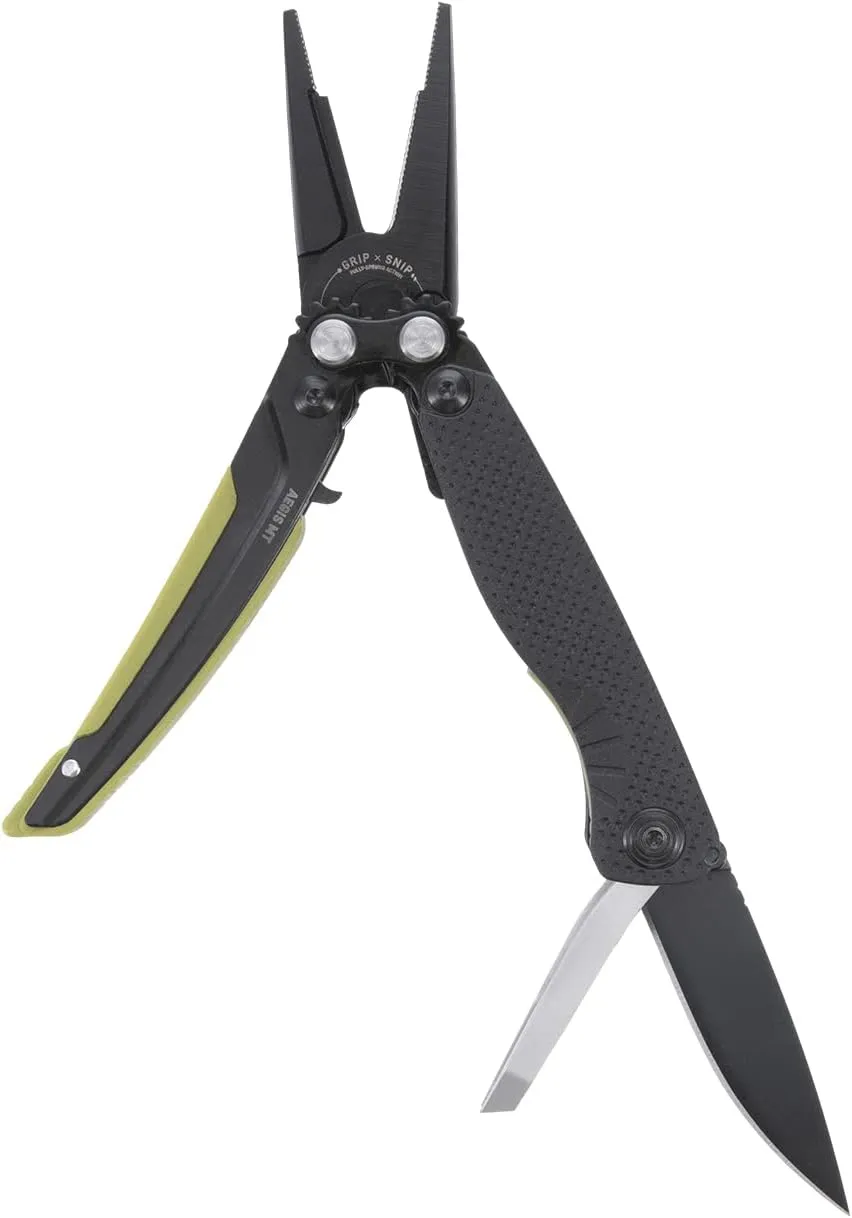 SOG Aegis MT Lightweight Compact Multi-Tool for Outdoor Use with Stainless Steel Clip-Point Blade and Pliers, Black/Moss