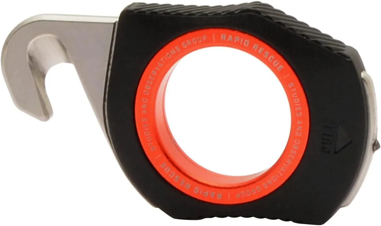 SOG Rapid Rescue Multi-Tool | Stainless Steel Seatbelt Cutter, GRN Handle, Aluminum Pull-Ring, Quick to Deploy from The Sheath