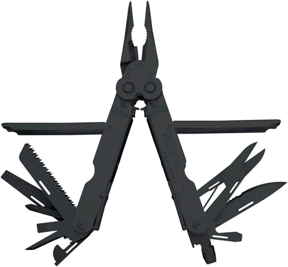 SOG Specialty Knives & Tools B61-L Power Lock EOD 2.0 Scissor Multi Tool with Half Serrated Steel Blade 22-Tools Combined, Black Oxide Finish