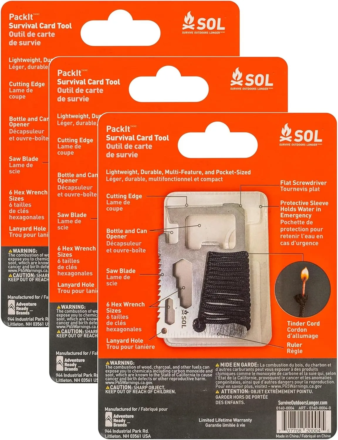S.O.L. - PackIt Survival Card Tool - 3 Pack