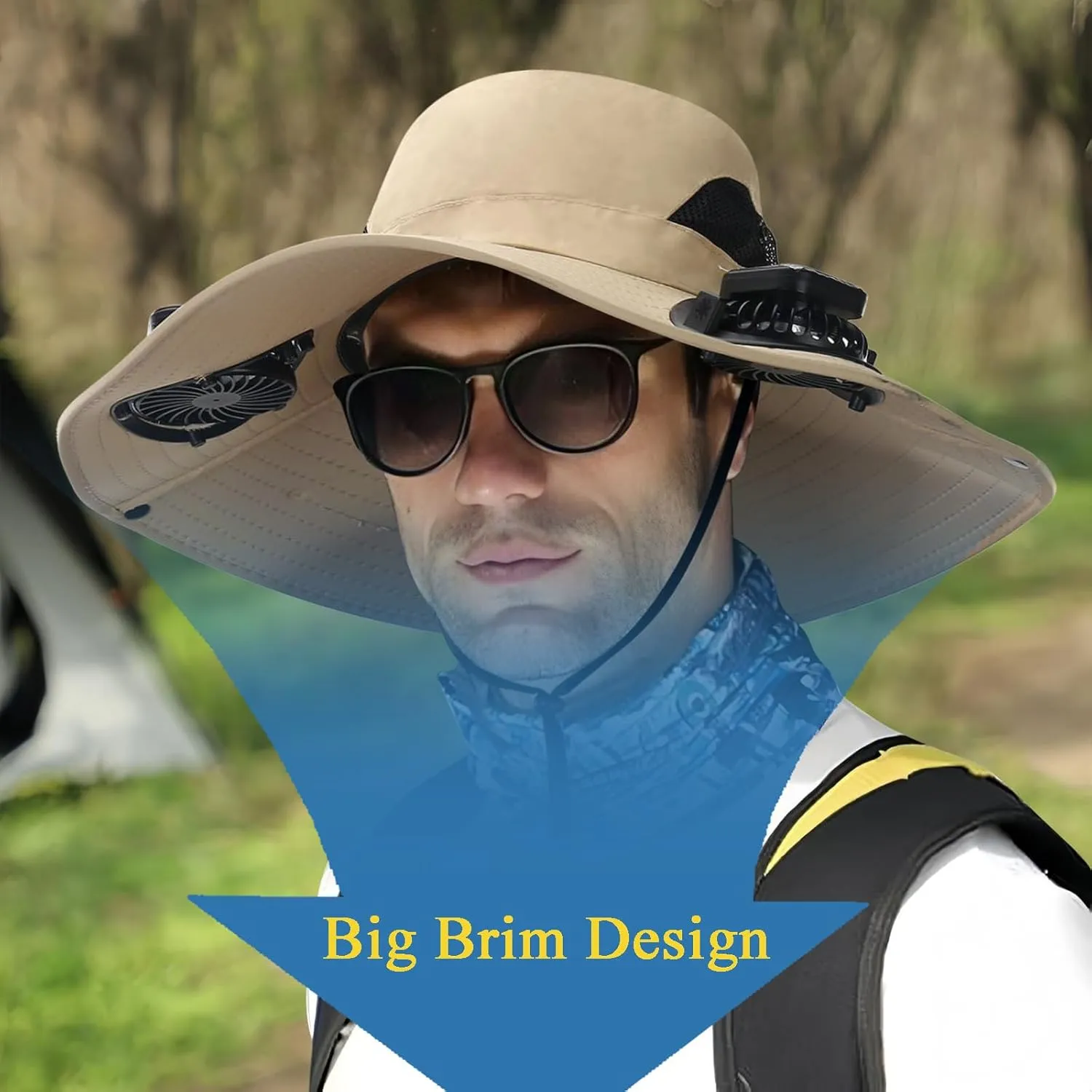 Solar Fan Hat Outdoor, Wide Brim Sun Hat with 2 Solar Fans, 2025 UPF 50  Bucket Sun Hat for Men Women, Solar Powered