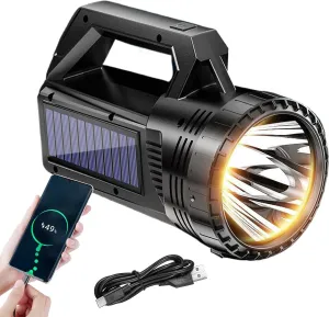 Solar Flashlight Work Light - 800 Lumen LED Torch for Working | Lightweight Multi-Functional LED Flashlight for Working Traveling Camping Walks Fishing