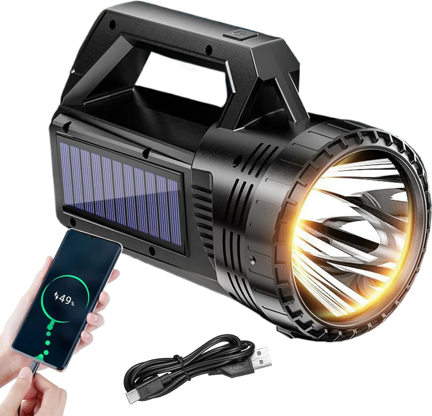 Solar Flashlight Work Light - 800 Lumen LED Torch for Working | Lightweight Multi-Functional LED Flashlight for Working Traveling Camping Walks Fishing