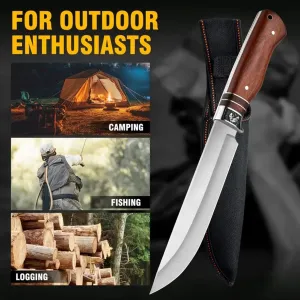 Solid Stainless Steel Outdoor Knife with Durable Scabbard - Perfect for Camping, Fishing and Logging - Versatile Wilderness Adventure Tool, Camping Essential.