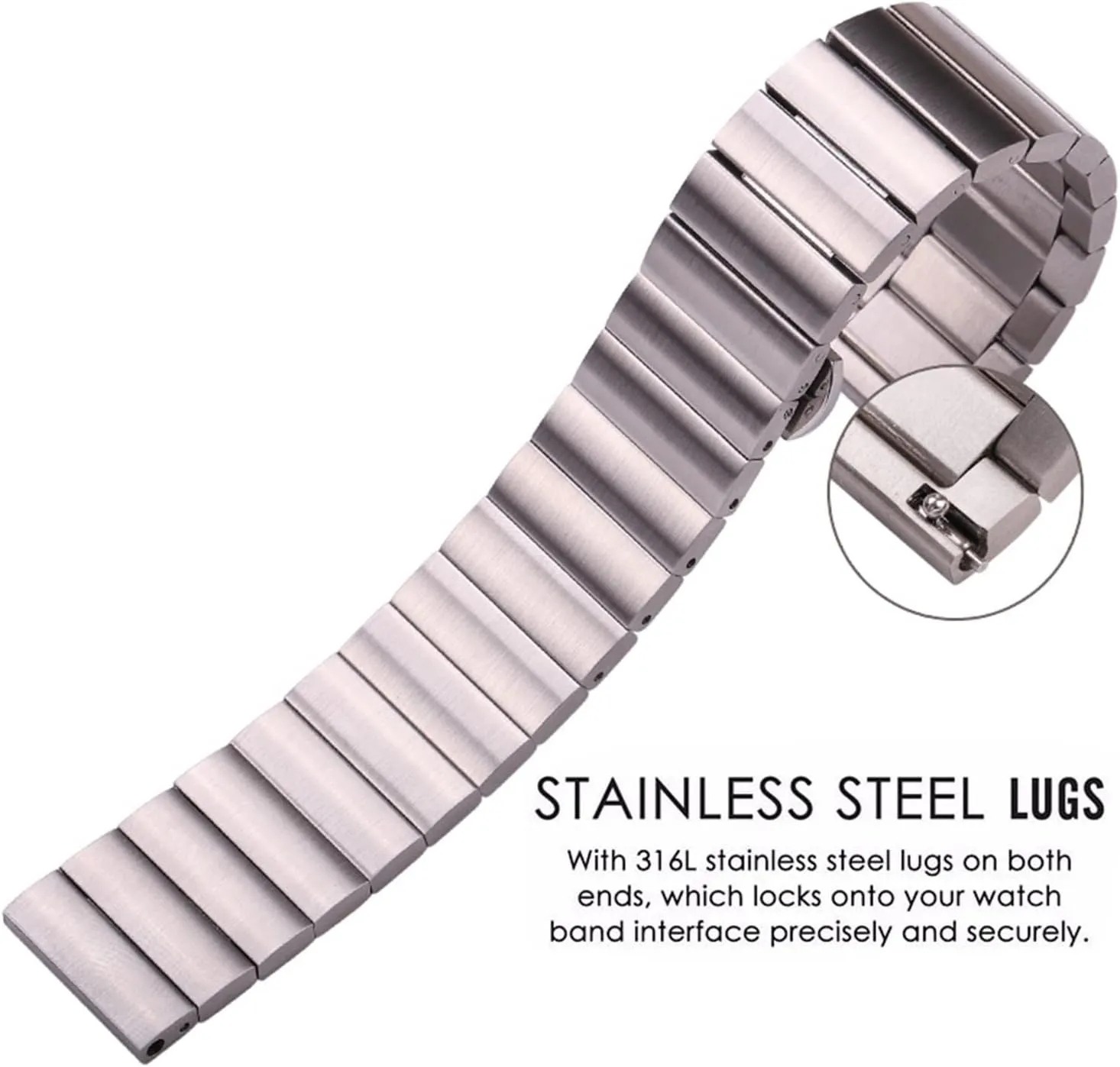Solid Stainless Steel Watch Band Bracelet 16mm 18mm 20mm 22mm Silver Black Brushed Metal Watchbands Strap