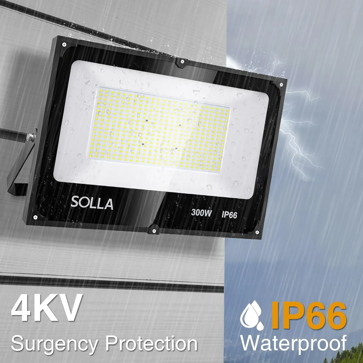SOLLA 2024 New Upgraded 300W LED Stadium Flood Light with Dusk to Dawn Photocell, Extreme Bright 6000K 30000LM 110-265V, IP66 Waterproof, Perfect Arena Light for Garden, Rooftop, Backyards, Streets