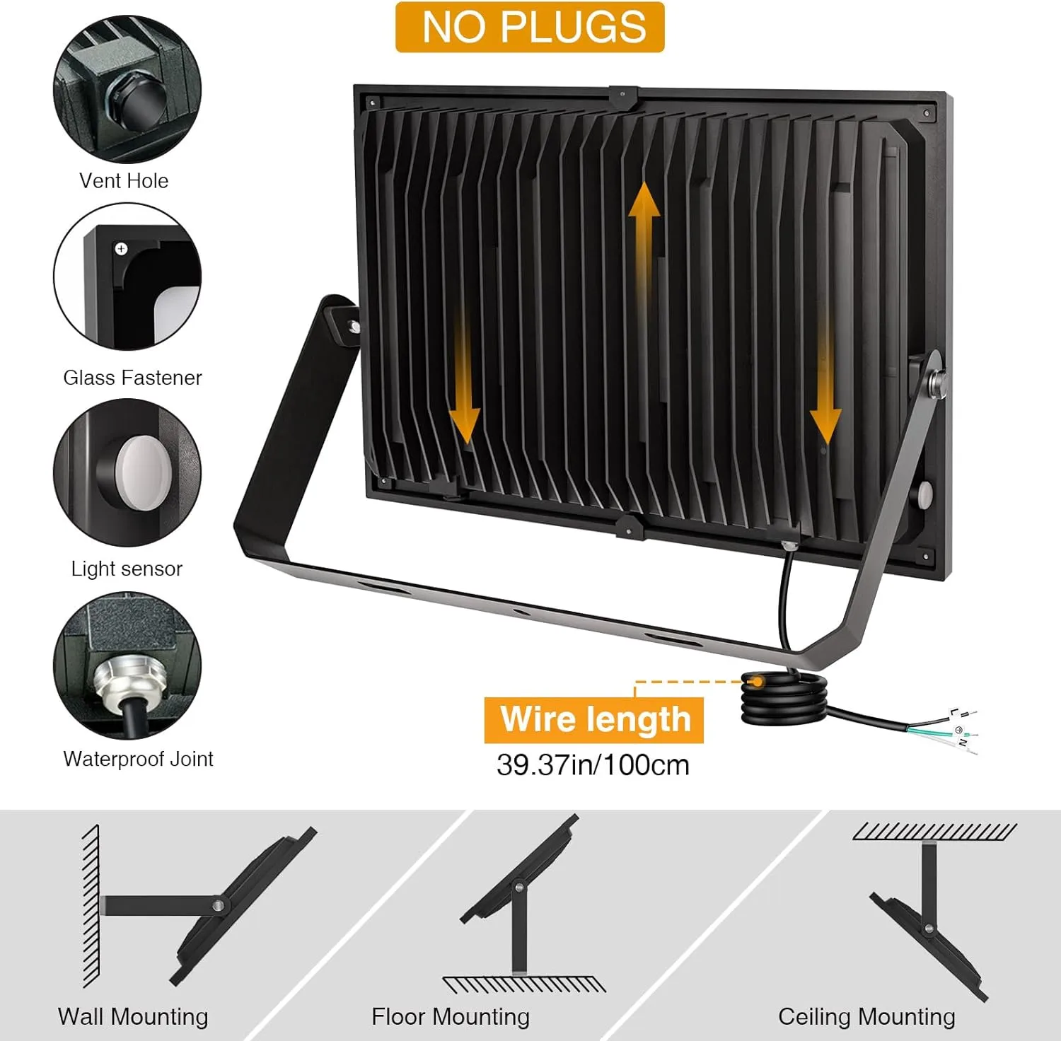 SOLLA 2024 New Upgraded 300W LED Stadium Flood Light with Dusk to Dawn Photocell, Extreme Bright 6000K 30000LM 110-265V, IP66 Waterproof, Perfect Arena Light for Garden, Rooftop, Backyards, Streets
