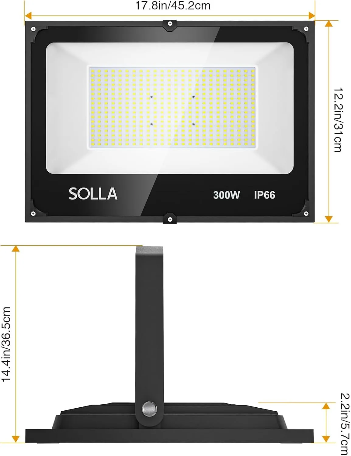 SOLLA 2024 New Upgraded 300W LED Stadium Flood Light with Dusk to Dawn Photocell, Extreme Bright 6000K 30000LM 110-265V, IP66 Waterproof, Perfect Arena Light for Garden, Rooftop, Backyards, Streets