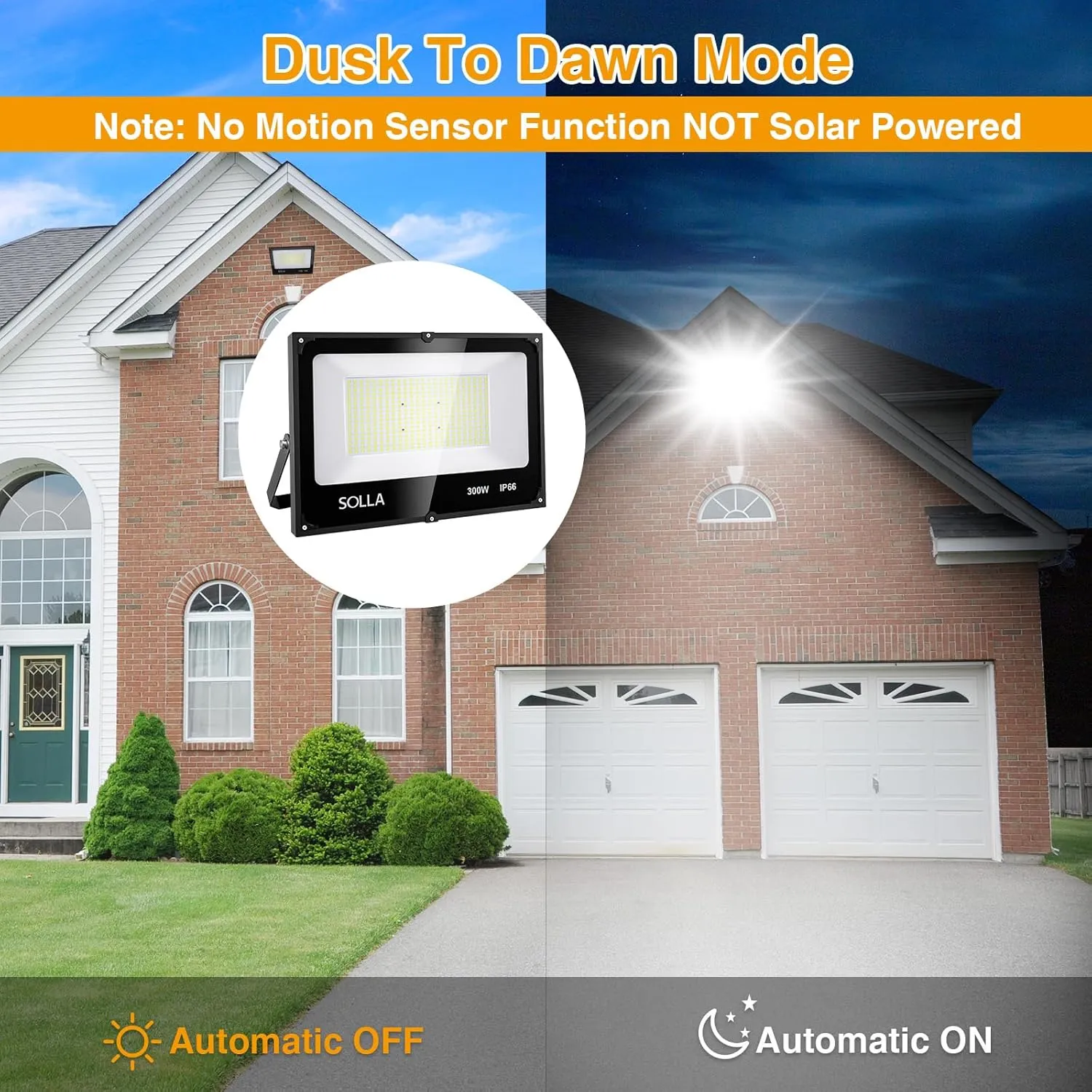 SOLLA 2024 New Upgraded 300W LED Stadium Flood Light with Dusk to Dawn Photocell, Extreme Bright 6000K 30000LM 110-265V, IP66 Waterproof, Perfect Arena Light for Garden, Rooftop, Backyards, Streets
