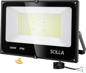 SOLLA 2024 New Upgraded 300W LED Stadium Flood Light with Dusk to Dawn Photocell, Extreme Bright 6000K 30000LM 110-265V, IP66 Waterproof, Perfect Arena Light for Garden, Rooftop, Backyards, Streets