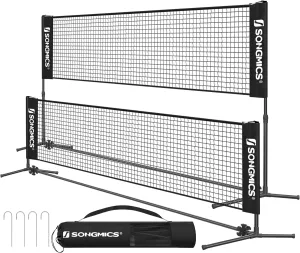 SONGMICS Badminton Net, Height Adjustable Volleyball Net, Pickleball Net for Junior Tennis, Kids, Indoor Outdoor Court, Foldable Nylon Net with Poles 10ft/13ft/16.5ft Wide