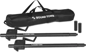 Sound Town 2-Pack Crank-Up Adjustable Height Speaker Subwoofer Poles (34"-57") with 35mm & M20 Mount Adapters, Carry Bag, 100 LB Load Capacity, Black (STSDA-56CU-PAIR)