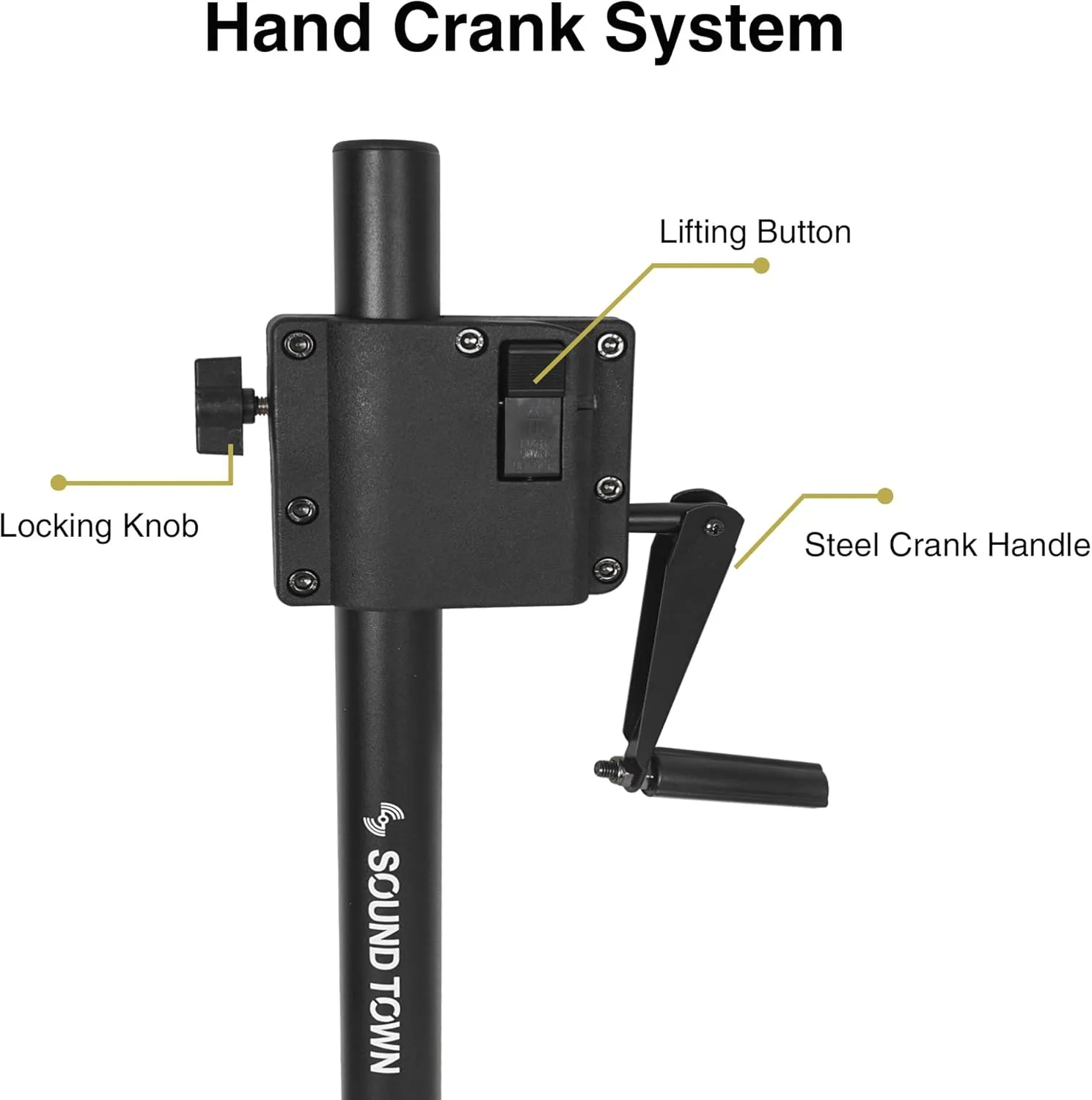 Sound Town 2-Pack Crank-Up Adjustable Height Speaker Subwoofer Poles (34"-57") with 35mm & M20 Mount Adapters, Carry Bag, 100 LB Load Capacity, Black (STSDA-56CU-PAIR)