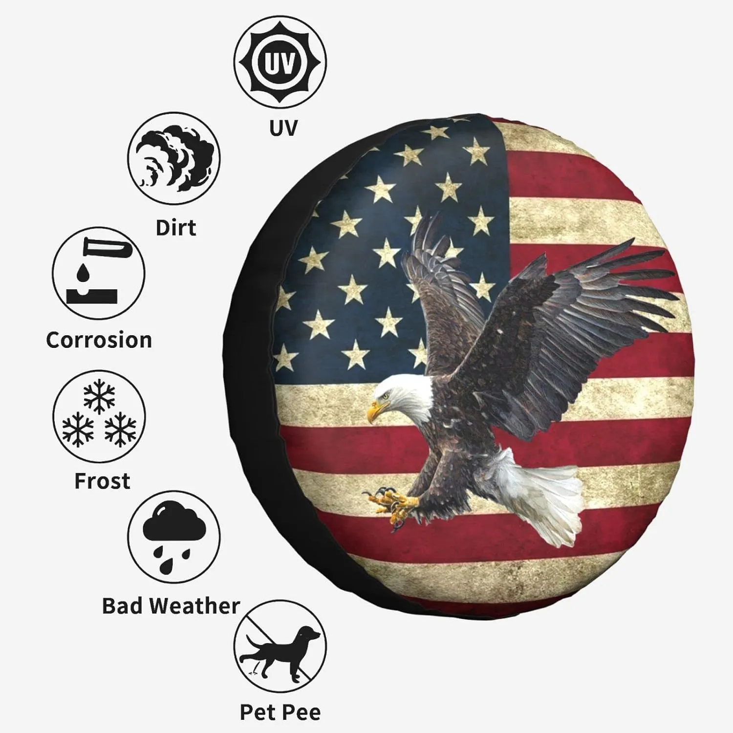 Spare Tire Cover Bald Eagle American Flag Tire Covers Protector Wheel Tire Covers Weather-Proof for Trailer RV SUV Truck Camper Travel Trailer Accessories Polyester (Bald Eagle, 17inch)