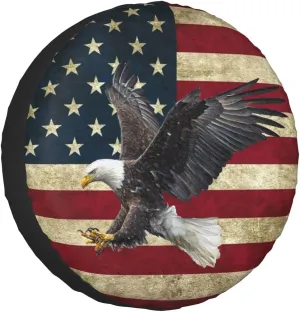 Spare Tire Cover Bald Eagle American Flag Tire Covers Protector Wheel Tire Covers Weather-Proof for Trailer RV SUV Truck Camper Travel Trailer Accessories Polyester (Bald Eagle, 17inch)
