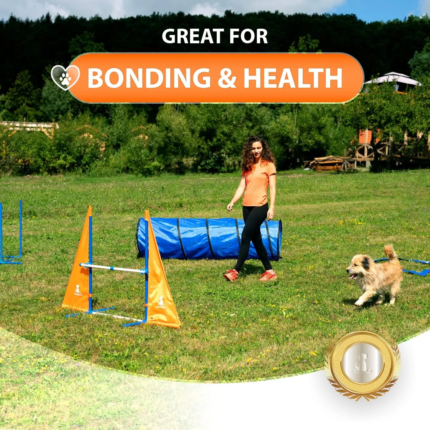 SparklyPets Dog Agility Training Equipment Set for Indoor & Outdoor – Complete Dog Agility Course for Dogs with Weave Poles, Pause Box, Tunnel, Tire & Hurdle Jump (Essential)