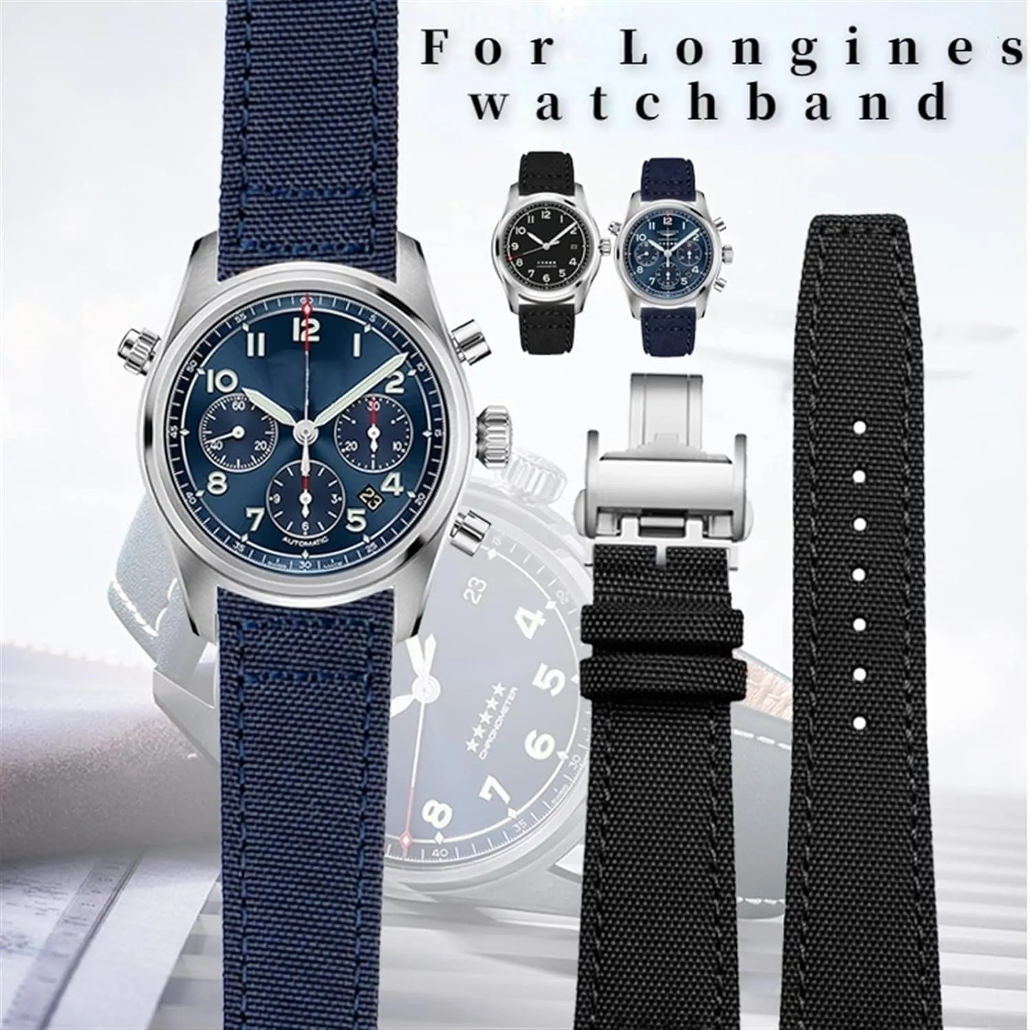 Sports Canvas Watchband For Longines Pioneer Series L3.810/L3.820 Watch Nylon Strap For Men Leather Bottom Accessories