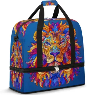 Sports Duffel Bag, Foldable Cool Lion Travel Duffel Bag, Gym Yoga Beach Bag Weekender Overnight Bag with Shoes Compartment for Men Women, African Animals