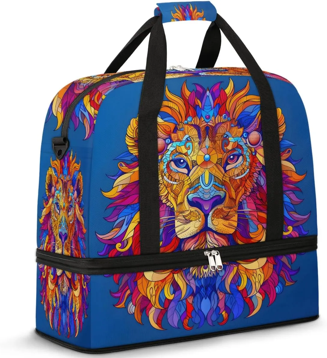Sports Duffel Bag, Foldable Cool Lion Travel Duffel Bag, Gym Yoga Beach Bag Weekender Overnight Bag with Shoes Compartment for Men Women, African Animals