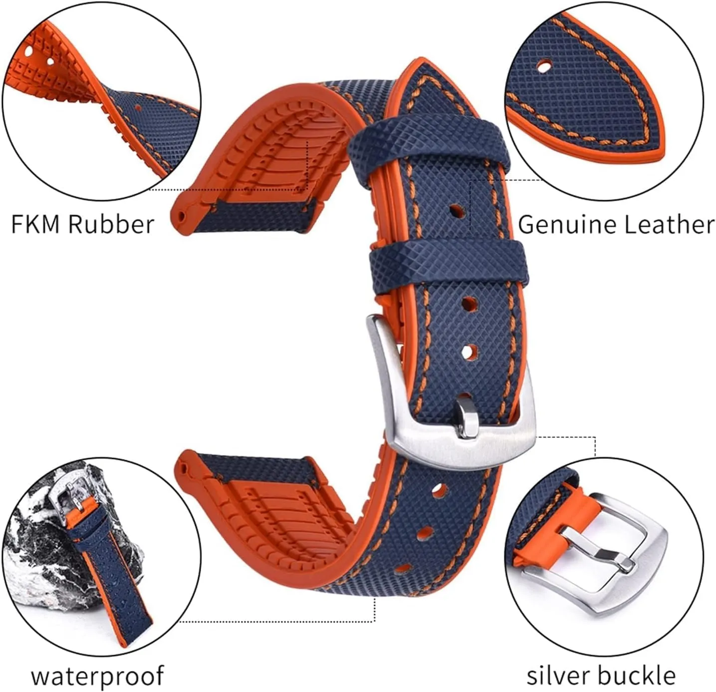 Sports Fluoro Rubber Leather Watch Strap Bracelet Quick Release Watchbands Diving Waterproof Watch Replacement Band