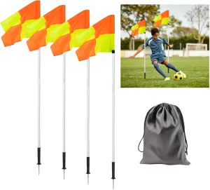 Spring Loaded 5FT Corner Flags for Soccer Field Set with Storage Bag, Universal Adjustable Speed and Agility Training Equipment, Soccer Agility Poles-White