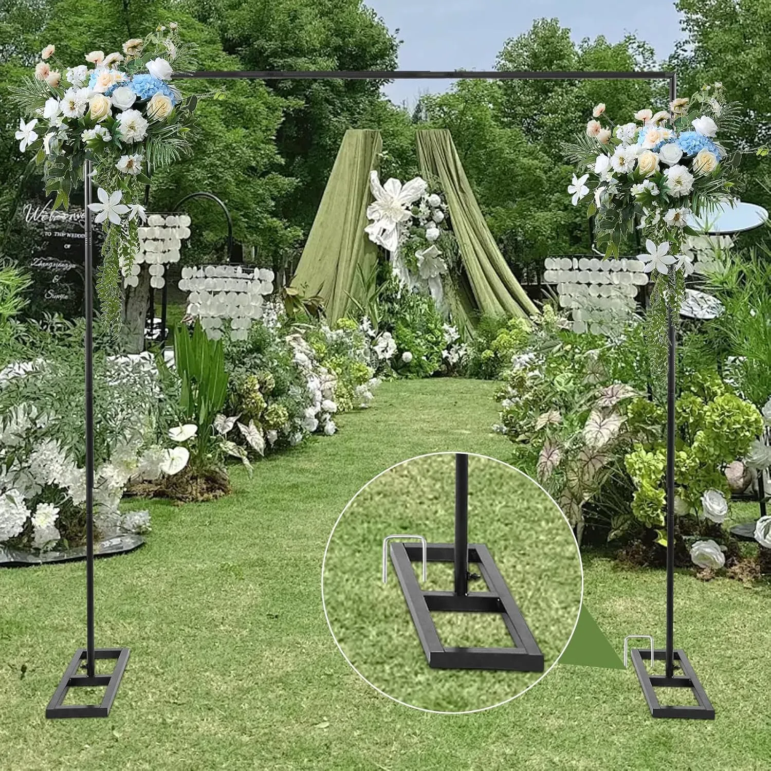 Square Backdrop Stand, 8.25FT Wedding Arch & Table Rod Stand with Clamps, Adjustable Photo Booth Background Kit, Metal