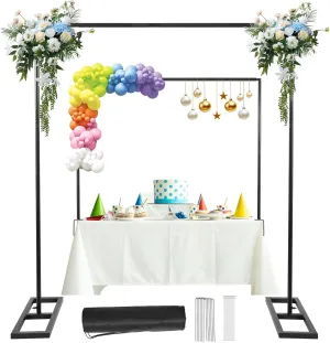 Square Backdrop Stand, 8.25FT Wedding Arch & Table Rod Stand with Clamps, Adjustable Photo Booth Background Kit, Metal