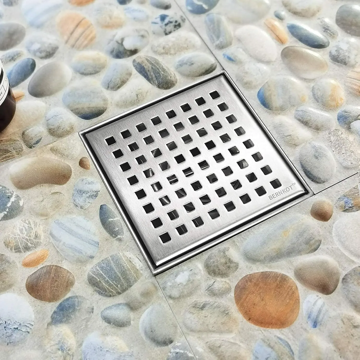 Square Shower Drain 4", 304 Stainless Steel Floor Drain with Grid Drain Cover & Hair Strainer, Retrofit Shower Drain w/CUPC Certified, Brushed