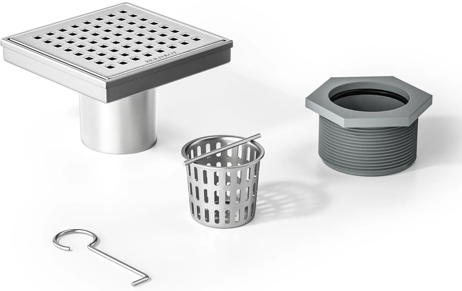 Square Shower Drain 4", 304 Stainless Steel Floor Drain with Grid Drain Cover & Hair Strainer, Retrofit Shower Drain w/CUPC Certified, Brushed