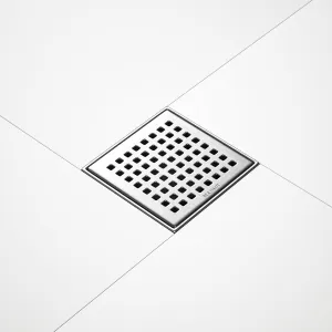 Square Shower Drain 4", 304 Stainless Steel Floor Drain with Grid Drain Cover & Hair Strainer, Retrofit Shower Drain w/CUPC Certified, Brushed