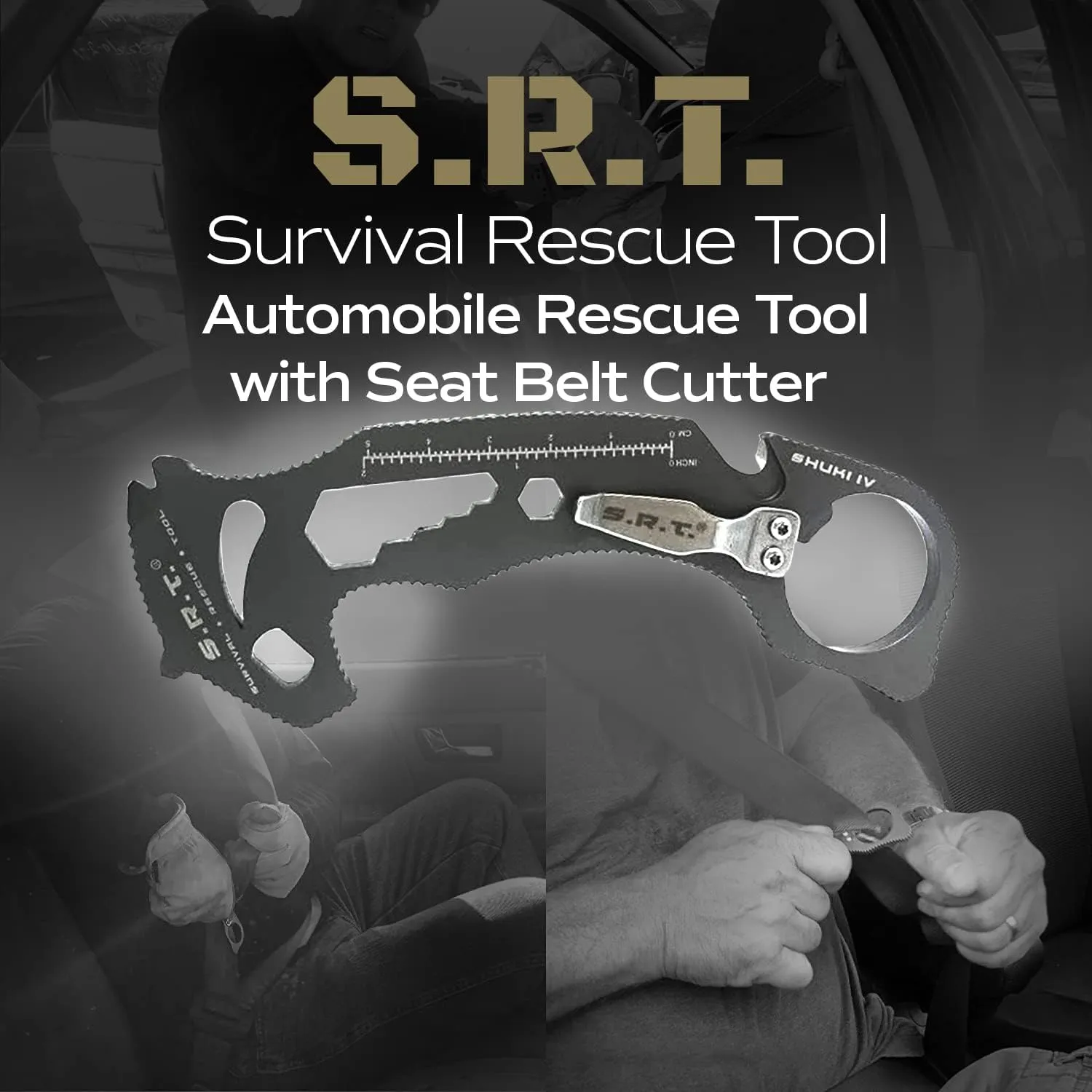 S.R.T. Survival Rescue Tool - 14 Function Premium Rescue Automobile Multitool for Everyday Carry Personal Protection Applications with Seat Belt Cutter and Window Breaker - TSA Compliant