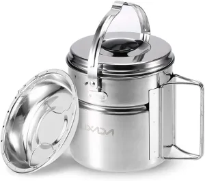 Stainless Steel Bail Handle Camping Pot with Internal Steaming Dish Foldable Handle
