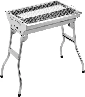 Stainless Steel Barbecue Grill, Portable BBQ Charcoal Grill & Smoker, Folding Design for Outdoor Cooking, Camping, Hiking, Picnics