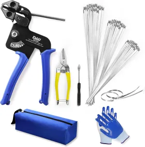 Stainless Steel Cable Tie Gun Kit with 150PCS Ties - Special Tool for Fastening and Cutting Metal Cable Ties- Ideal for Chain Link Fence, Dog Fence, Chicken Wire, Outdoor Fencing