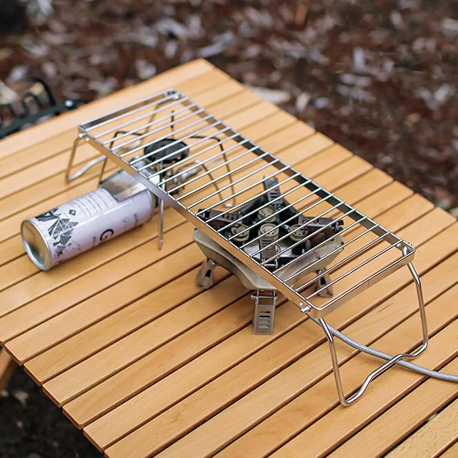 Stainless Steel Campfire Grill Grate with Foldable Legs Adjustable Air Valve BBQ Campfire Stand Portable Grill Grid for Outdoor Cooking,Gas Fuel Camping Picnic Hiking Fishing