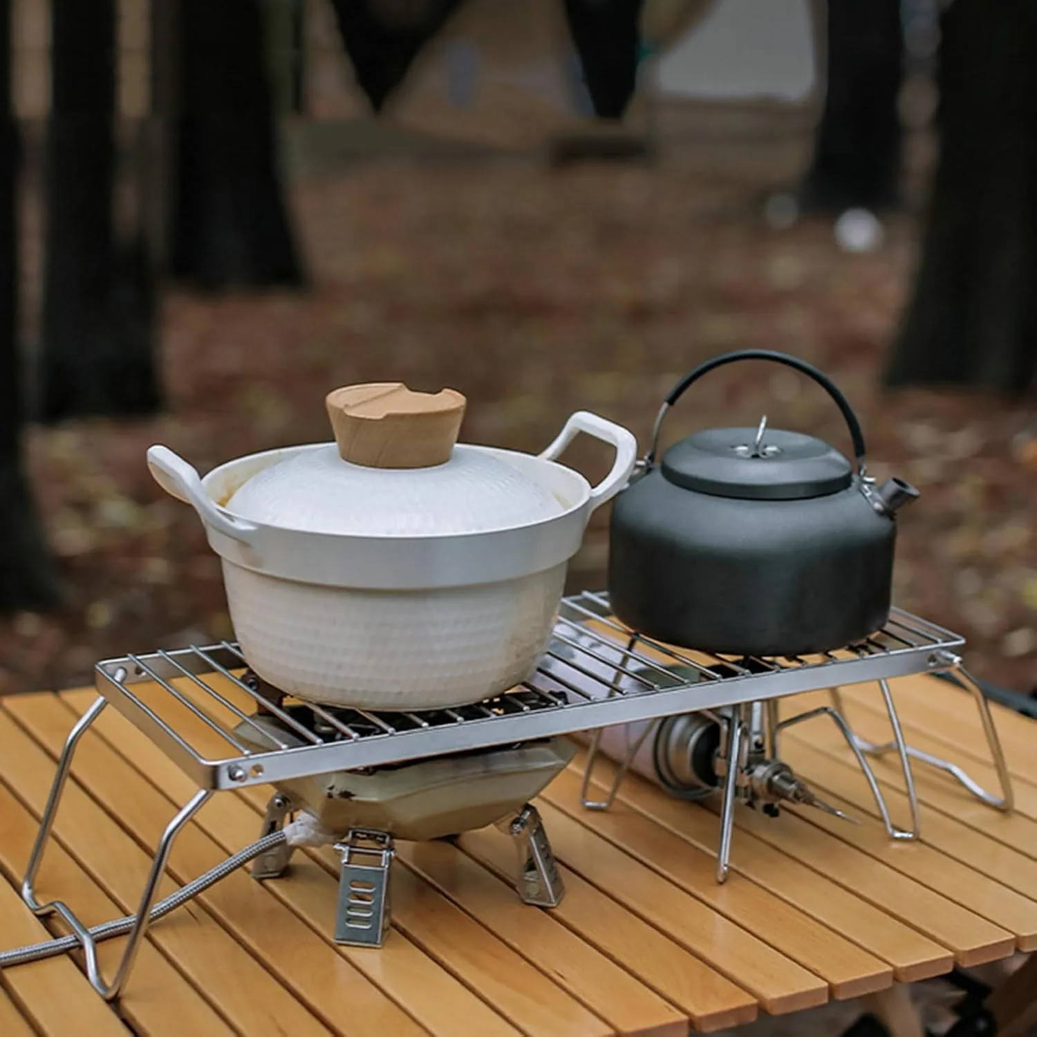 Stainless Steel Campfire Grill Grate with Foldable Legs Adjustable Air Valve BBQ Campfire Stand Portable Grill Grid for Outdoor Cooking,Gas Fuel Camping Picnic Hiking Fishing