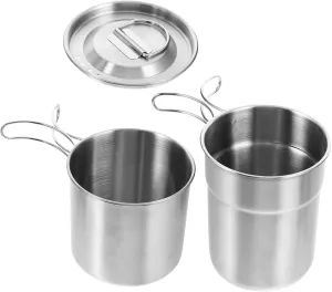 Stainless Steel Camping Mug Set 2-Piece Outdoor Coffee Cup with Lid Portable Metal Cup for Hiking Camping and Travel