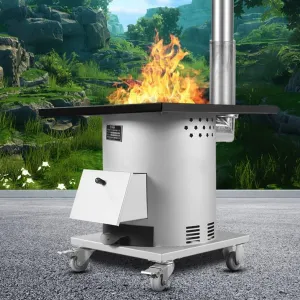 Stainless Steel Firewood Stove for Heating, Movable Universal Wheel, Multi-Purpose Camping Stove for Tents, Shelters, Heating and Cooking,50cm