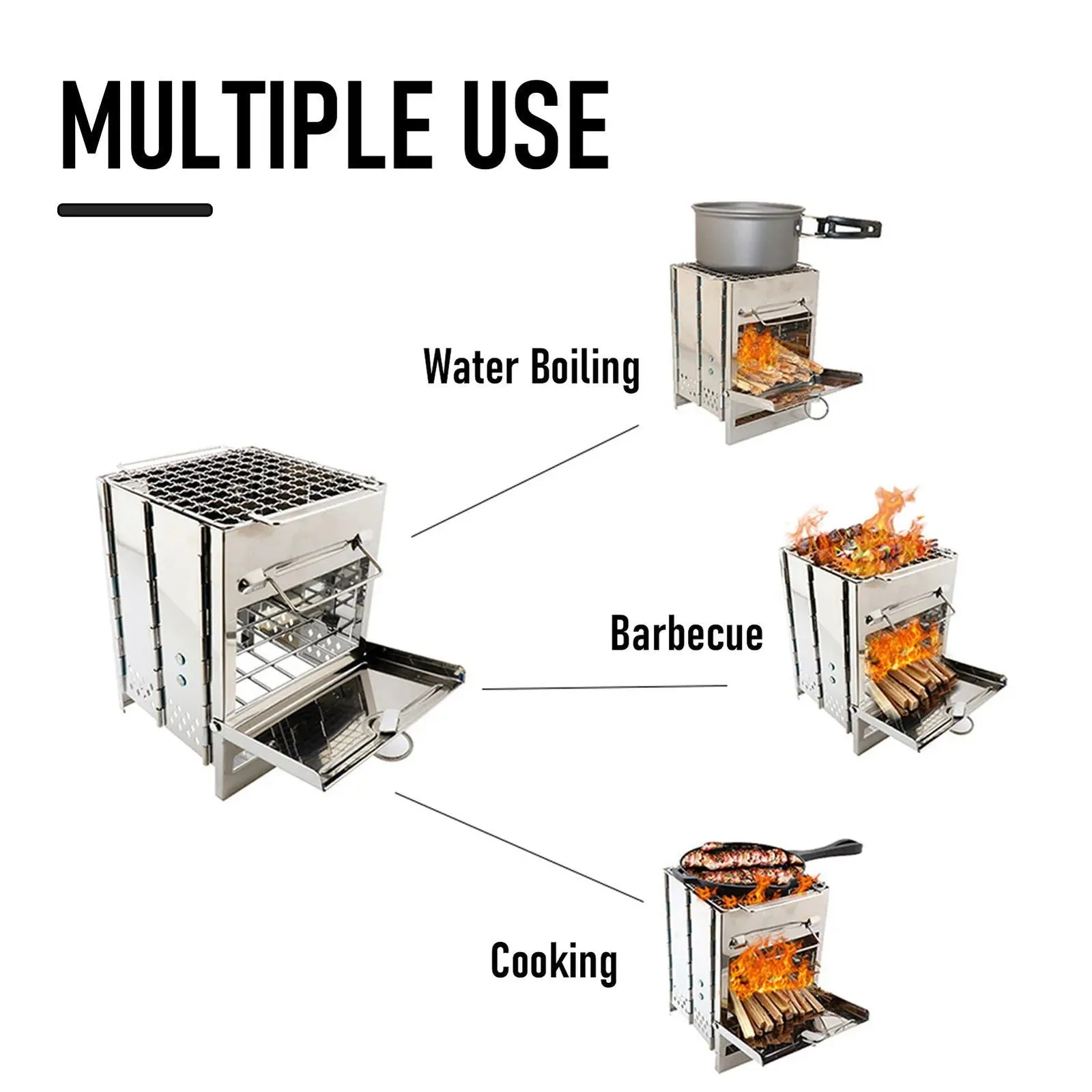 Stainless Steel Foldable Mini Grill - Charcoal or Wood