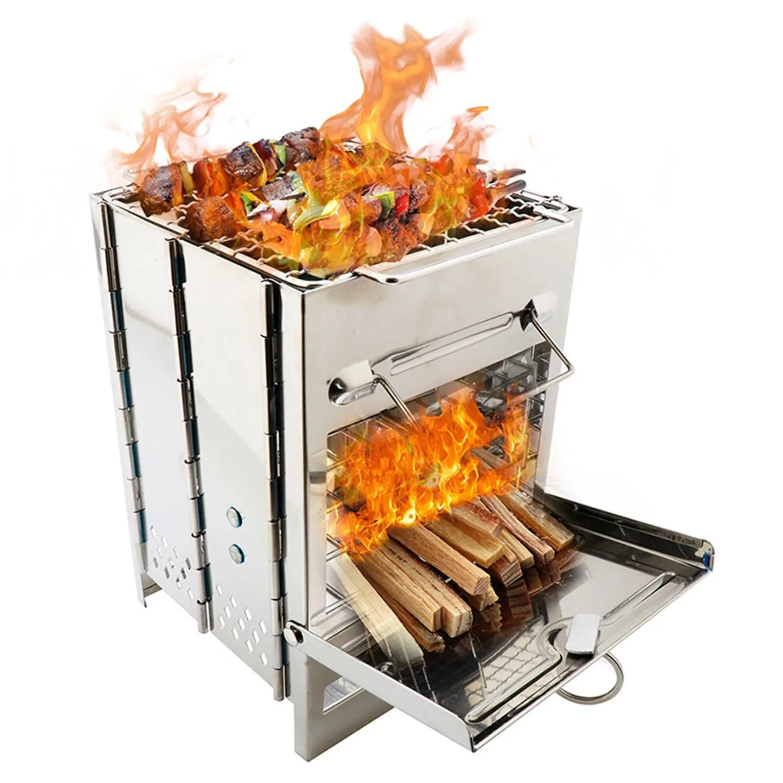 Stainless Steel Foldable Mini Grill - Charcoal or Wood