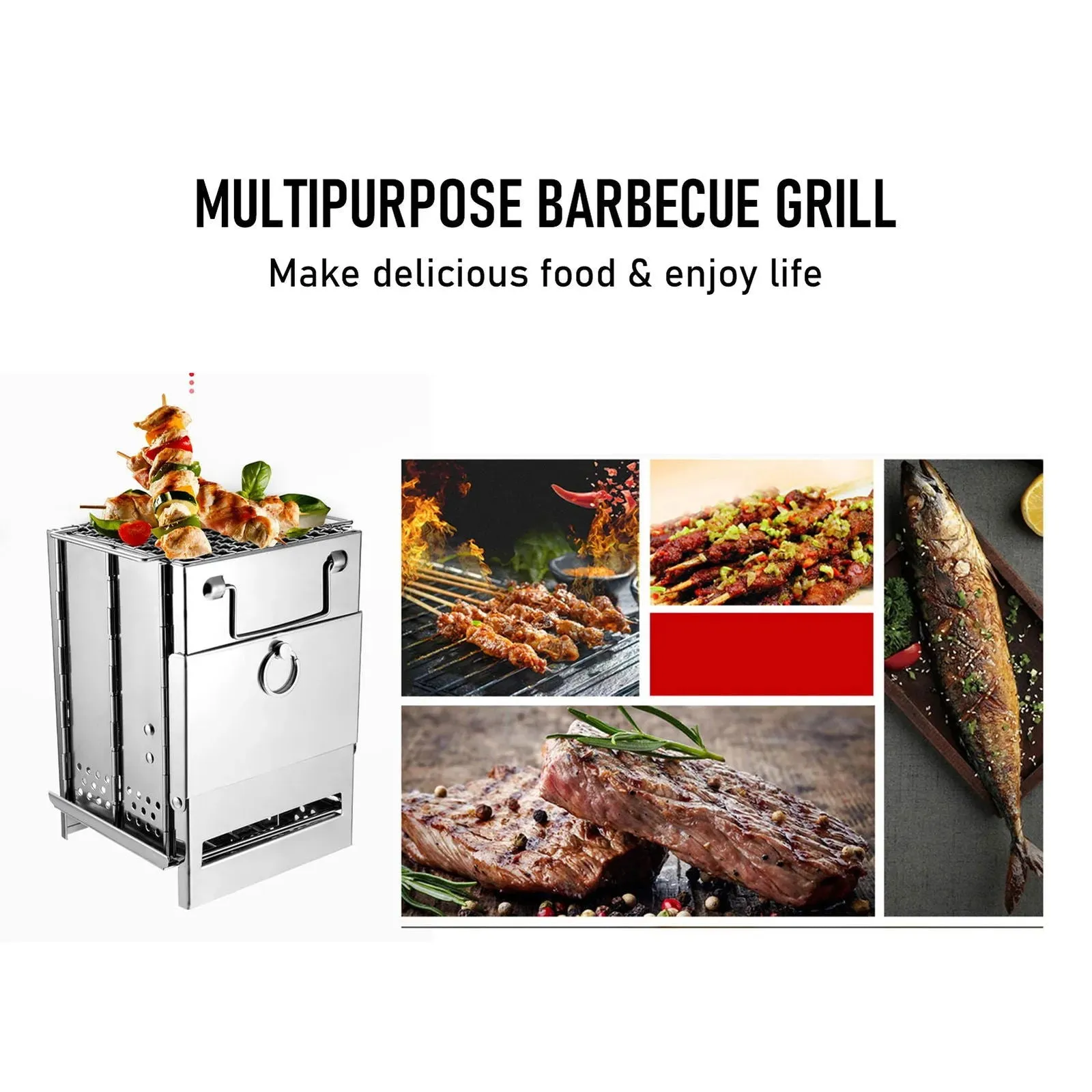 Stainless Steel Foldable Mini Grill - Charcoal or Wood