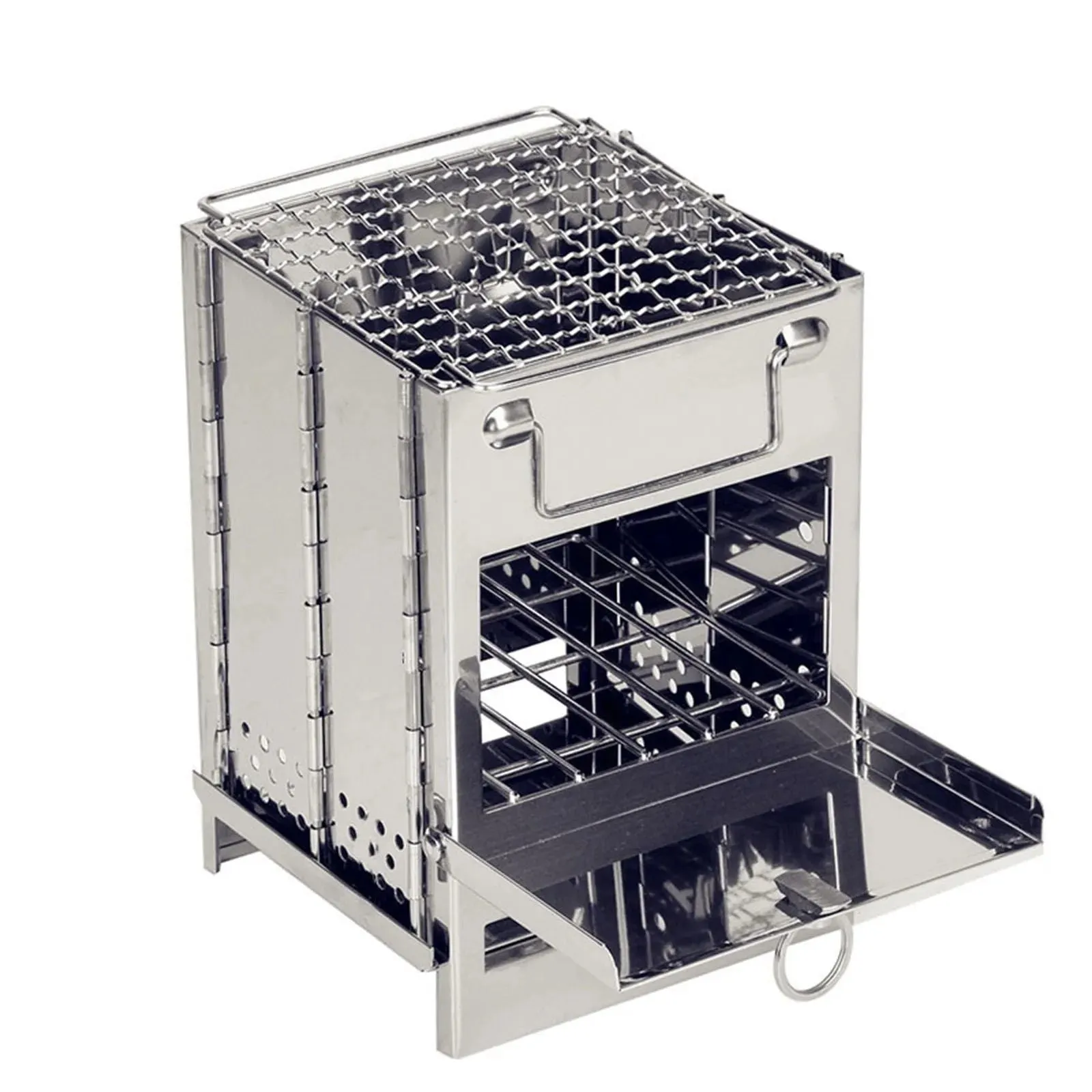 Stainless Steel Foldable Mini Grill - Charcoal or Wood