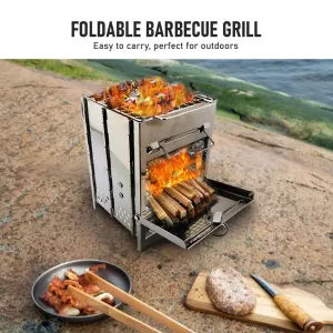 Stainless Steel Foldable Mini Grill - Charcoal or Wood