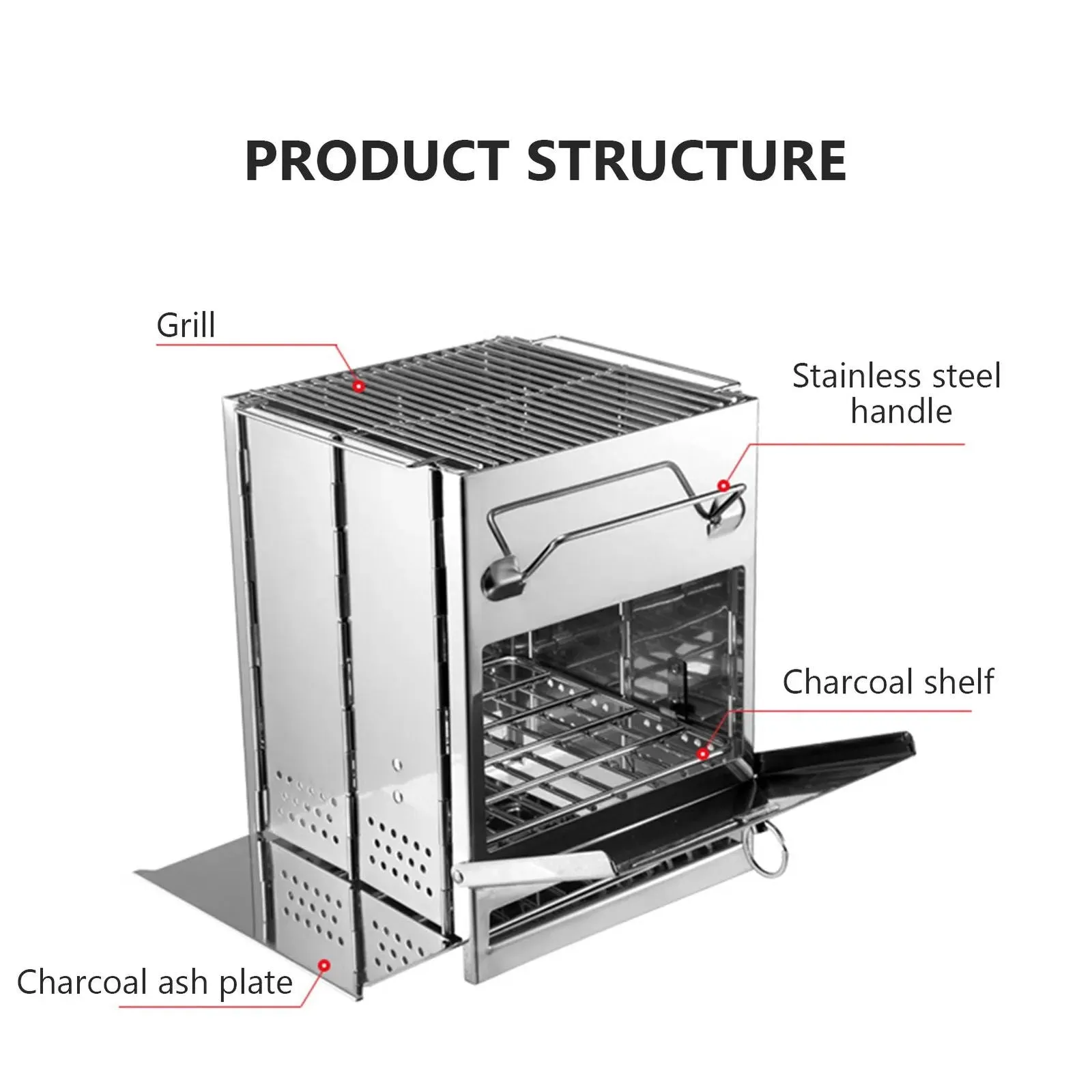 Stainless Steel Foldable Mini Grill - Charcoal or Wood