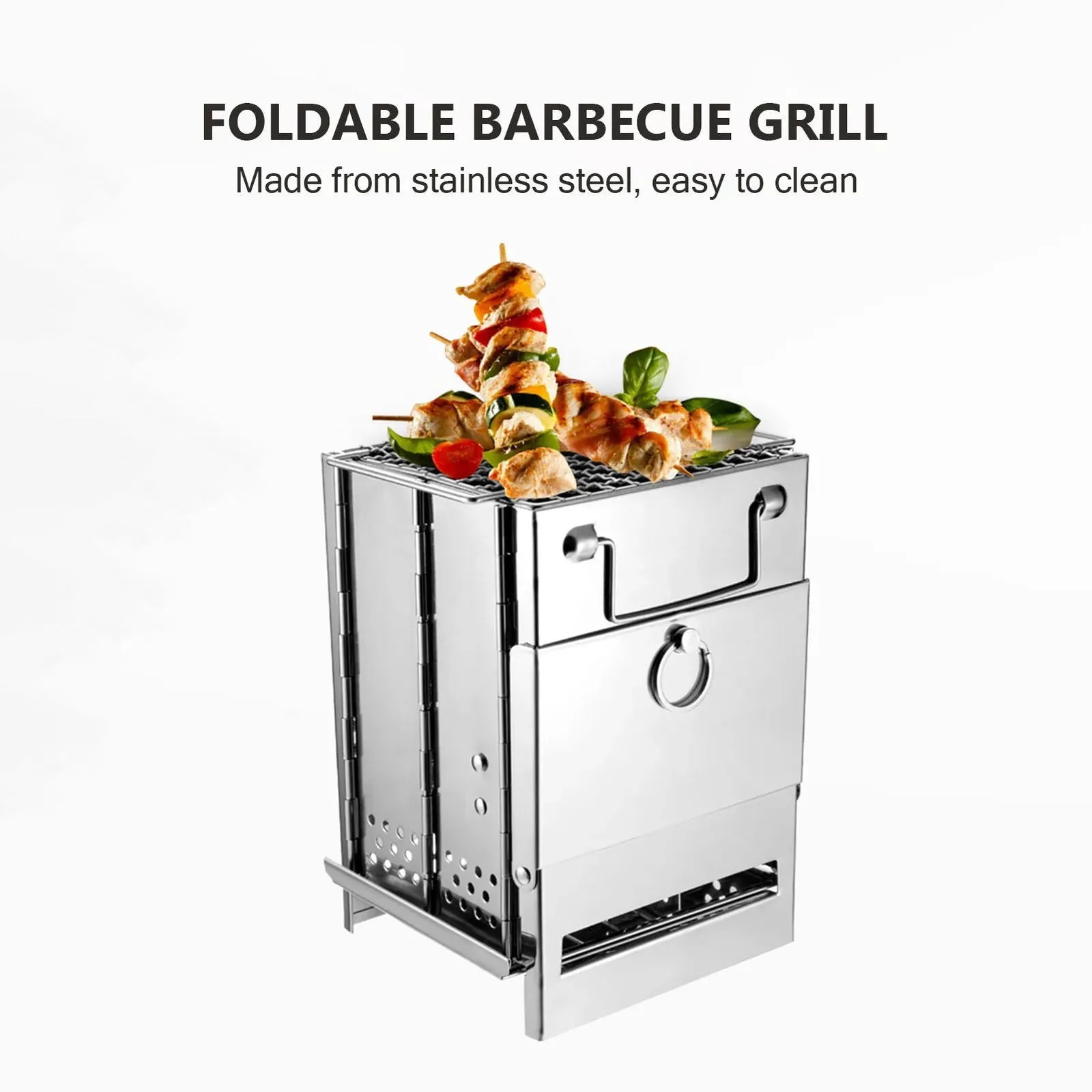 Stainless Steel Foldable Mini Grill - Charcoal or Wood
