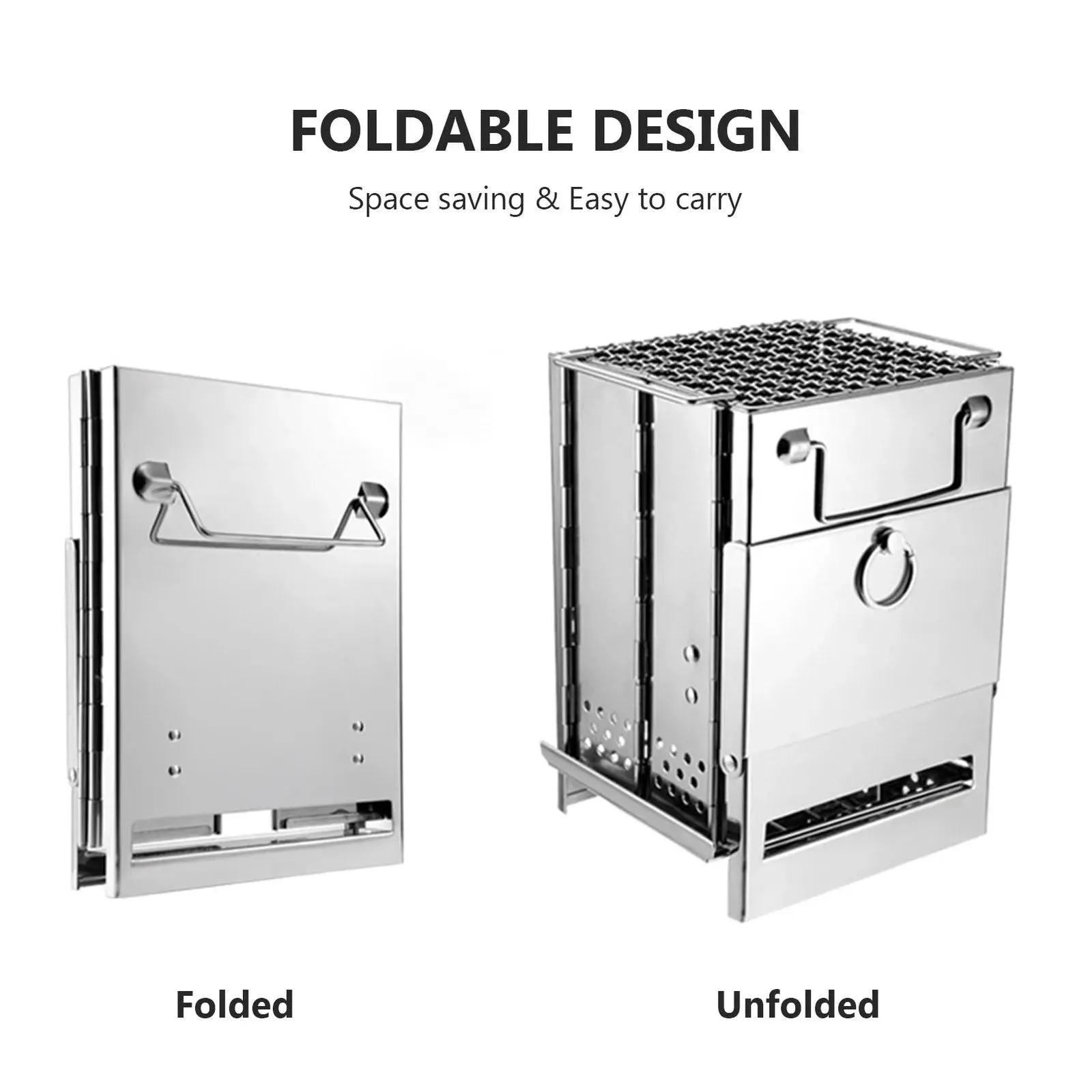 Stainless Steel Foldable Mini Grill - Charcoal or Wood